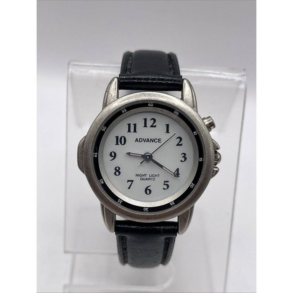 Advance Night Light Women's Quartz Watch Black Leather Band- New‎ Battery